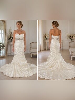Y2K Sottero and Midgley Strapless Ivory Satin Wedding Gown with Beaded Waist